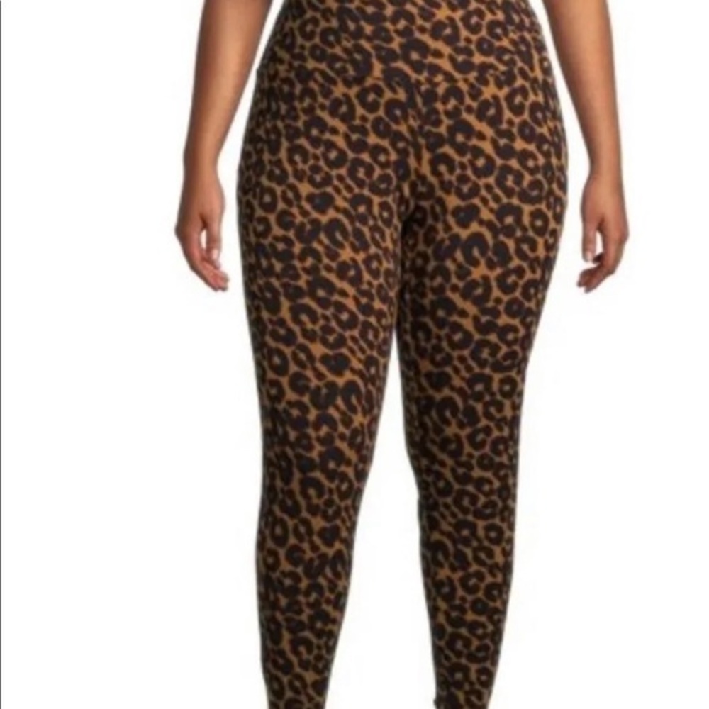 Terra & Sky High Rise Fitted Leggings Womens Size 2X Brown Leopard‎ Print Pants